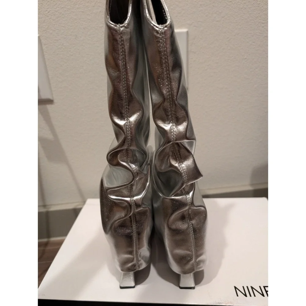 Nine West Women Shoes 6M Amazing Slouchy Point Wedge Heel Boots‎ Silver